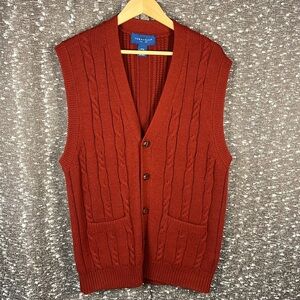 Towncraft Button Up Knit Sweater Vest Red W/ Front Pockets Grandpa‎ Core